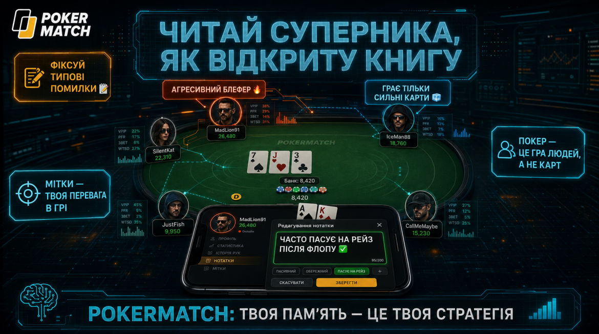 нотатки на суперників у Покер Матч