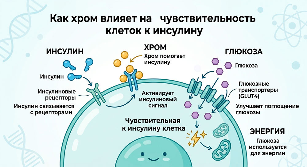 Связь хрома с обменом глюкозы и уровнем сахара в крови
